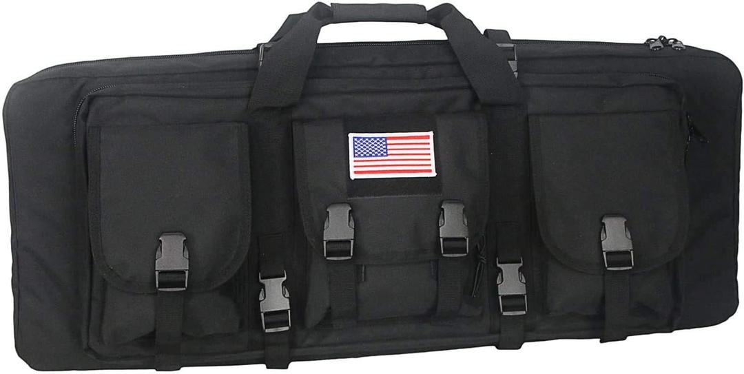 Greencity Double Rifle Case Long Rifle American Classic Tactical Gun Bag Waterproof Padded Molle Hunting Shooting Sports (32", 32in-Black)
