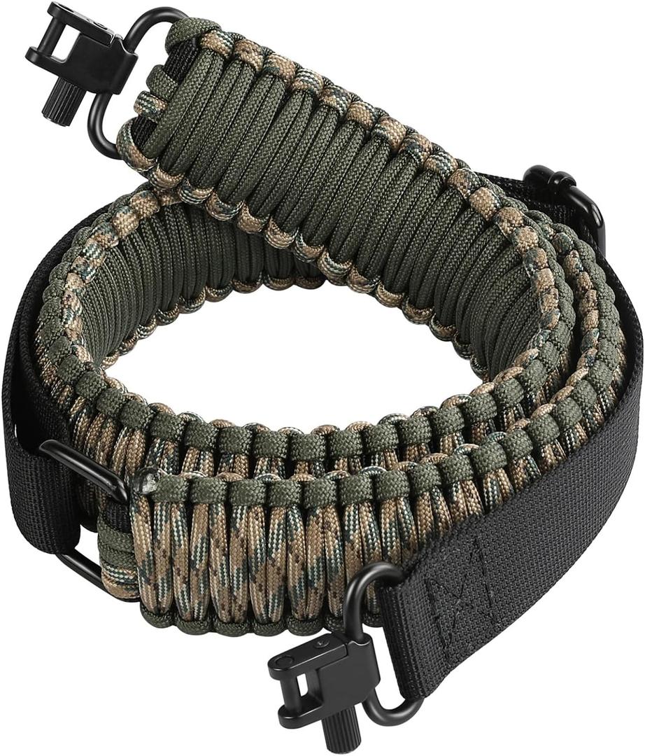 2 Point Rifle Sling, 550 Paracord Gun Sling for Rifle with Tri-Lock Swivels and Quick Adjustable Length Strap for Shooting, Hunting and Range (Camo&Green)