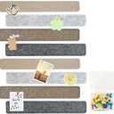 8 Pcs Black Brown Gray Felt Pin Board Bar Strips Bulletin Board ，Self-Adhesive Bulletin Board Bar Strips，Cork Boards for Walls with 35 Pushpins, for Paste Notes, Photos, Office Home Classroom