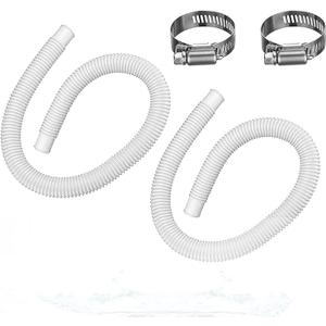 1.5 x 41 Pool Pump Replacement Hose, 2-Pack Above-Ground Pool Hoses with 4 Stainless Steel Clamps, Compatible with Intex, Coleman, Summer Waves Pool Pumps & Filters (2 PACK White)