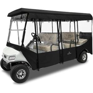 6 Passenger Golf Cart Enclosure for Club Car Villager 120" Extended Roof, 600D Waterproof Rain Cover with Full Roll-Up Clear Windows & Door, Zipper Side Mirrors Opening & Windproof Design