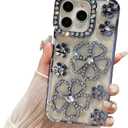 Compatible with iPhone 11 Pro Max Flower Case,Cute Glitter Bling 3D Diamond Flower with Luxury Rhinestone Floral Women Girls and Sparkly Shiny Slim Shockproof Case for iPhone 11 Pro Max -Sky Blue