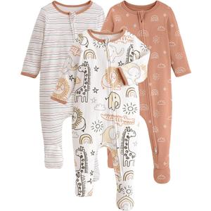 Yoofoss Baby Pajamas 100% Organic Cotton Baby Sleepers for 0-3 Months Boys Girls Clothes, 3-Pack Soft infant Toddler Footed PJs with Mitten Cuffs, Zipper Footies Pajamas
(Brown Animal)