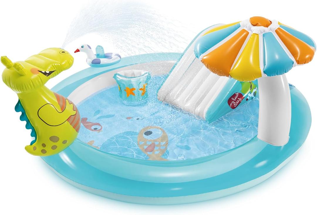 Pack of 1 Intex Gator 6.6' x 5.6' x 4" Outdoor Inflatable Kiddie Pool Water Play Swim Center