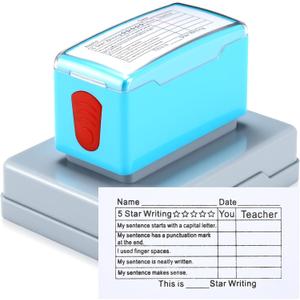 Teacher Stamp for Classroom 5 Stars Writing Grid Stamp Self Inking for Teacher Homework Grading Feedback Back to School Elementary Students School Supplies Gifts, 2 x 1 inches