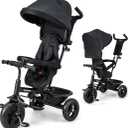 INFANS Kids Tricycle, 6 in 1 Baby Trike Toddler Bike with Reversible Seat, Adjustable Push Handle, Control Direction, Removable Canopy, Safety Harness, Belt, Storage, 9-60 Months (Black) Item is missing a wheel and hardware