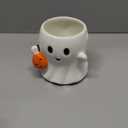20 oz Halloween Ghost Mug Decorations, Ceramic Cute Ghost Coffee Cup with Pumpkin, Large Halloween Drinkware Gifts for Adults Kids (White Orange Black)