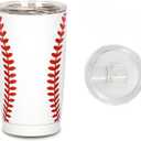 Baseball Tumbler 5D print, Comfortable Hand Feeling Extra Anti-Peeling Coating Travel Coffee Cup with Lid, Stain Steel Double Wall Mug Gift, Remain The Good Taste of HotCold Beverage 20 oz, White