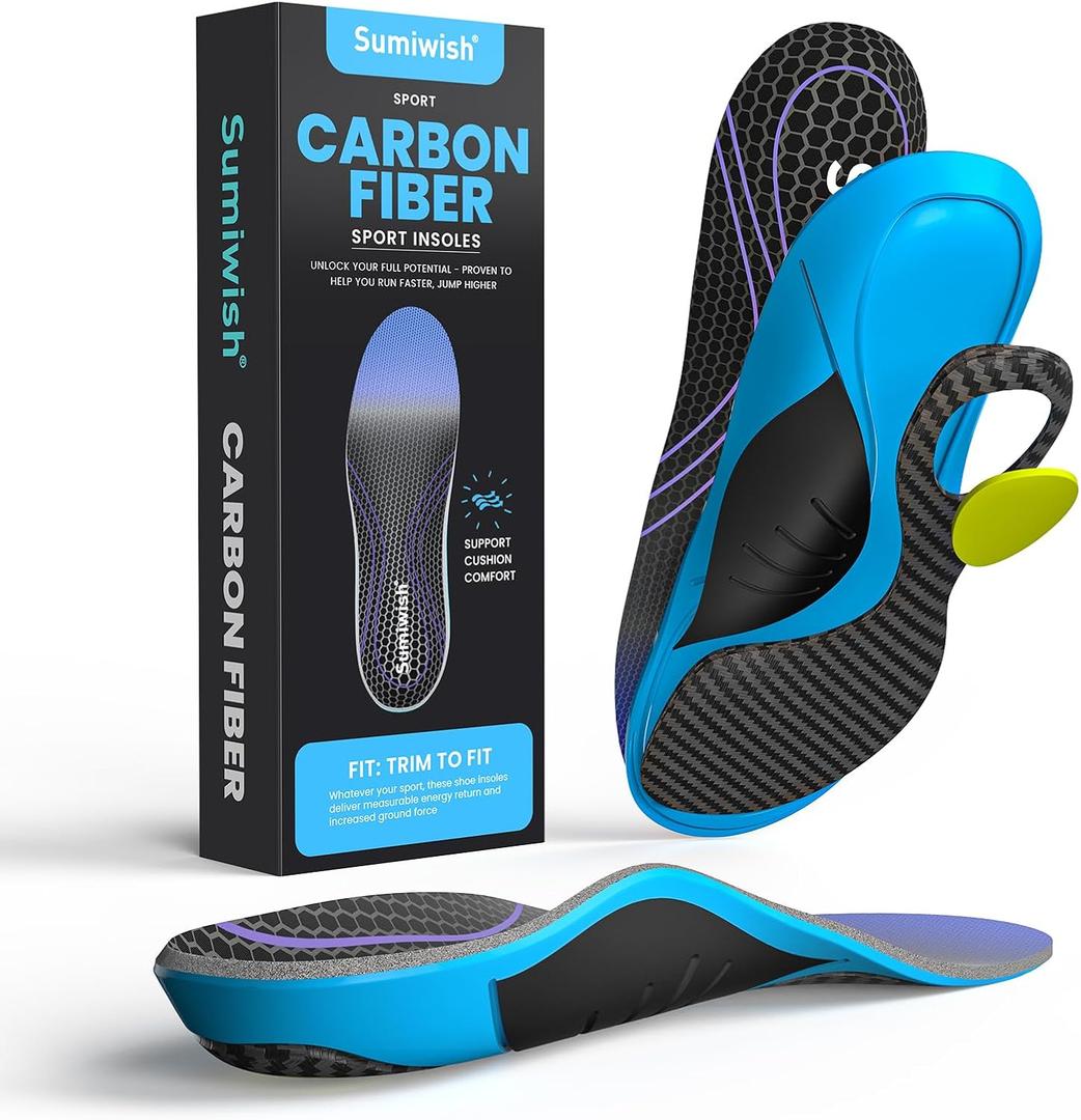 Carbon Fiber Insole for Men & Women - Sumiwish1 Pair High Arch & Rigid Support Shoe Inserts for Women & Men - Rigid Support for Turf Toe, Foot Fractures, Hallux Rigidus, Mortons Toe - Womens 6-7 (S(Men 4.5-6/Women 6-7.5), Blue)
