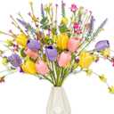 Artificial Spring Flowers 12 Pack Spring Flower Stems 17 Inch Floral Picks with Pink Yellow Purple Tulips Wildflowers for Centerpieces Vases Floral Arrangements Summer Easter Decor