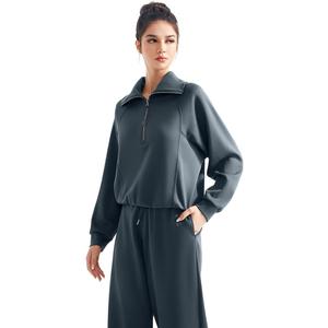 SUUKSESS Women Half Zip Oversized Sweatshirts (Dark Storm, M)