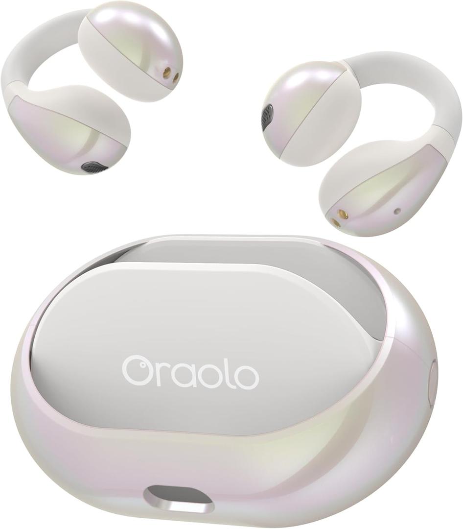 Oraolo Open Ear AC600 Headphones, Bluetooth 5.4 Wireless Earbuds with HiFi Stereo, Clip-On Earbuds with ENC Clear Call, 21H Playtime, Touch Control, IPX6 Waterproof Wireless Headphones for Outdoor