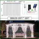 300 LED Curtain Lights Battery Operated, 2Pack 10ftx10ft Battery Power Fairy Curtain String Lights with Remote Timer, for Outside Patio Backdrop Indoor Bedroom Wedding Decor Cool White