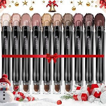 Brown Eyeshadow Stick Makeup Set 10PCS, Neutral Shimmer And Matte Cream Eye Shadow Palette, Metallic Bronze Smoky Eyeliner Brightener Crayon Pencil Kit, Ideal Gift for Women, Best By 08/2028
