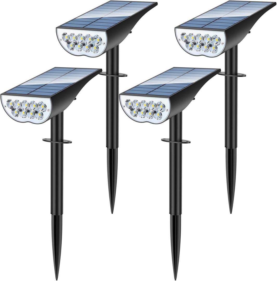Solar Spot Lights Outdoor, Solar Lights Outdoor Waterproof IP65, 3 Brightness Modes Dusk to Dawn Landscape Spotlights for Yard Garden Pathway Tree Decoration, Cool White, 4 Pack