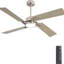 WINGBO 54 Inch Ceiling Fan with Light and Remote, 4 Plywood Blades, 6-Speed Reversible DC Motor, Dimmable, 3CCT, Farmhouse Ceiling Fan for Bedroom Living Room Kitchen, Brushed Nickel and Gray