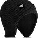 Ear Protection Beanie Hats for Men & Women - Warm Winter Knit Hats for Outdoor Hiking, Skiing, Running, Dog Walking, One Size (Black)