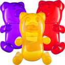 Bedwina 24" Inflatable Gummy Bears (Pack of 3) Big Huge Blow Up Gummy Bear Pool Toy Decorations, Birthday Party Supplies and Themed Candy Land Party Favors for Kids