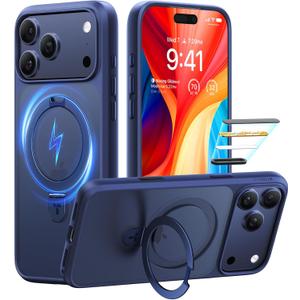 TORRAS Stand for iPhone 17 Pro Max Phone Case, Camera Control, Fit for MagSafe, Military-Grade Protection, Magnetic Slim Translucent Anti-Fingerprint Phone for iPhone 17 Pro Max Case, Deep Blue