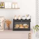 Bamboo Bread Box with Shelf for Kitchen Counter-Large Capacity Bread Storage Container with Wavy Arcylic Transparent Door Bamboo Wooden Farmhouse Bread Box for Your House (Black)