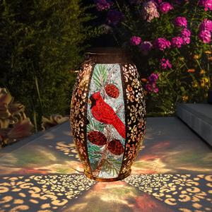 Solar Lanterns Outdoor Hanging Light Cardinal LED Glass Light Waterproof Hollowed-Out Metal Decor Garden,Yard,Patio,Gifts,Table,Pathway,Holiday for Women Mom