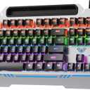 AULA Keyboard, T102M 104 Keys Hot Swappable Mechanical Gaming Keyboard with Rainbow Backlit, Red Switches, All-Metal Panel, Media Control Knob, Programmable USB Wired Keyboards for MAC Xbox PC Gamers