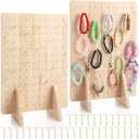 2 Pack Wooden Pegboard Display Stand for Keychain 16" x 12" Jewelry Rectangle Peg Board Tabletop Rack Organizer with 50 Hooks for Necklaces, Earrings, Craft Shows, Vendor Display(Wood)