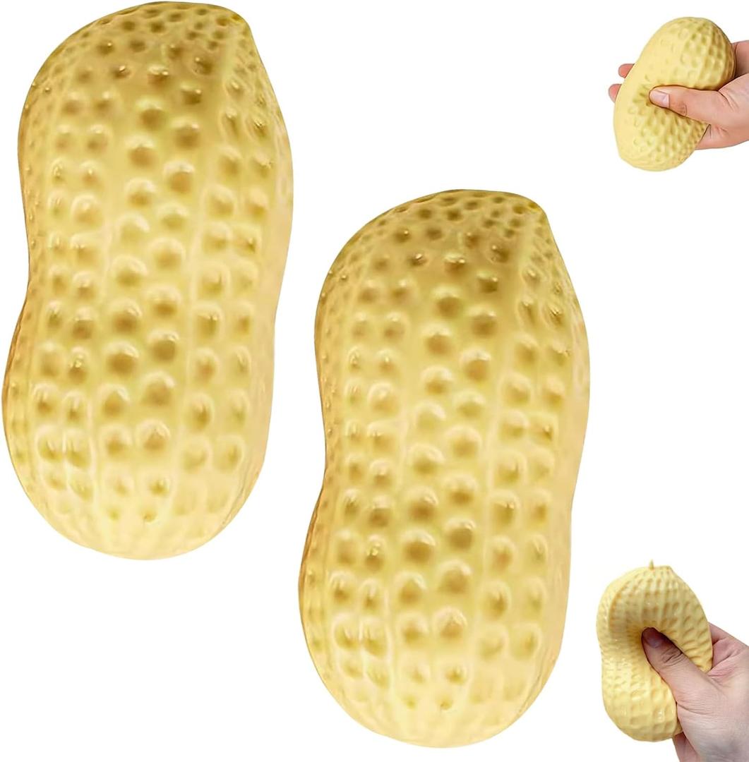 Peanut Squishies,Peanuts Squishies Slow Rising Stress Relief Fidget,Peanuts Stress Balls Fidget for Adults,Peanut Shape Stress Relief Ball Soft Squeeze Fidgets,Ideal for Anxiety Relief(Yellow,2pcs)