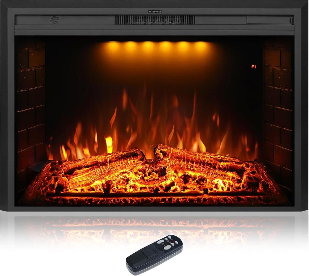 40 inch Wide Electric Fireplace, Wall Fireplace Electric with Remote Control, Realistic Log and Crackling Sound, Overheating Protection and Timer,750/1500W Black