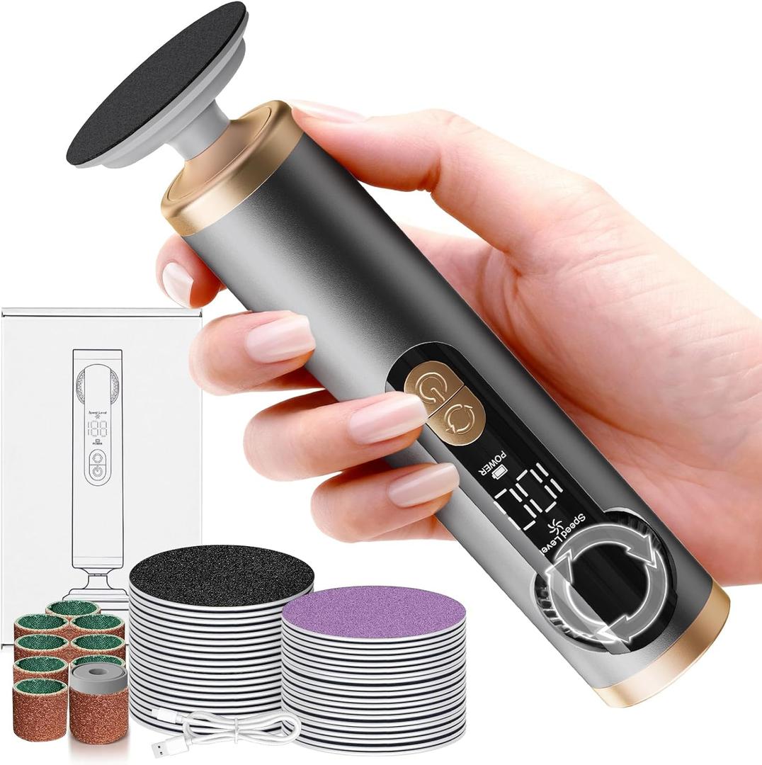 Electric Callus Remover for Feet, Rechargeable Pedicure Tools for Feet with 40PCS Sandpaper Discs, Adjustable Speed Heel Scraper for Cracked Heels, Foot Care Scrubber File for Dry Dead Skin (Silver Gray)