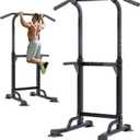 soges Power Tower Pull Up Bar Station, Free Standing Pull Up Rack Dip Station for Home Gym, Height Adjustable Home Strength Training Fitness Workout Equipment (Black)