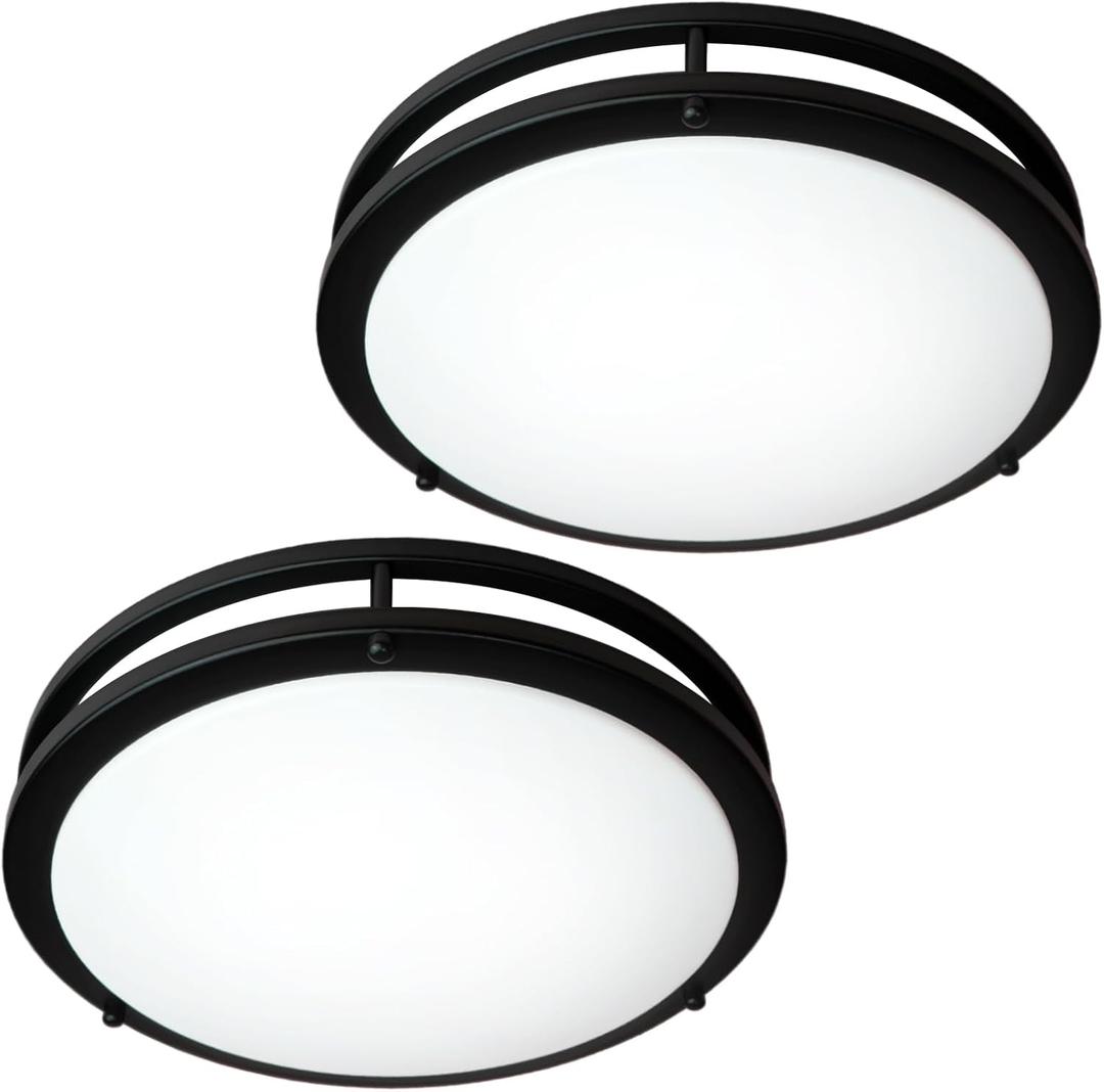 Elekeed 2-Pack Ceiling Light Fixture Black 36W, 13 inch Flush Mount Light Fixtures 3600LM, Modern Ceiling Light No Flicker, 5000K Bright LED Ceiling Lights for Hallways Bedroom Bathroom ETL Listed