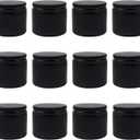 Cornucopia Brands 2-Ounce Black Coated Glass Jars (Pack of 12) Cosmetic Jars with Black Metal Lids and Black Matte Exterior