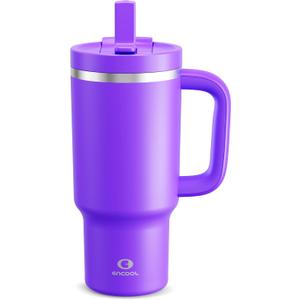 32 oz Tumbler with Handle and Straw: Stainless Steel Insulated Tumbler Keeps Cold for 24 Hours, Leakproof Travel Cup Fits in Cup Holder and BPA-Free,Violet