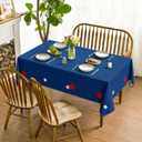 Horaldaily 4th of July Tablecloth 60×84 Inch Rectangular, Independence Day Lines with Stars Patriotic Memorial Day Blue Washable Seasonal Table Cover for Party Picnic Dinner Decor