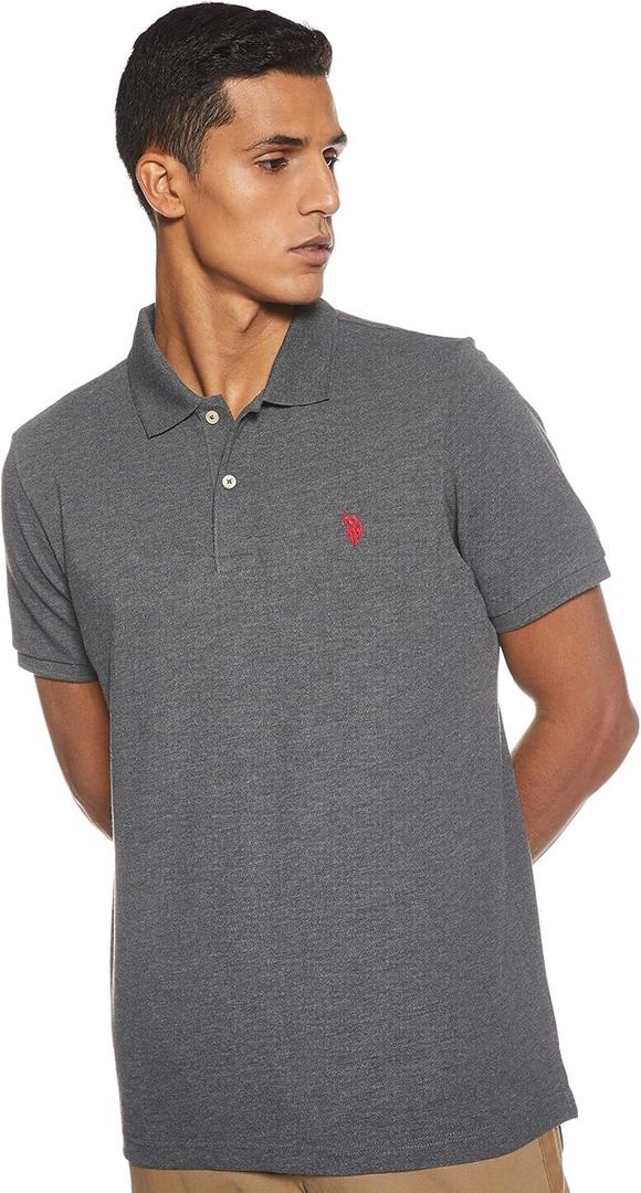 U.S. Polo Assn. Men's Classic Polo Shirt, Two-Button Closure Pique Polo Shirt, Summer Fashion Golf Shirt (XX-Large, Heather Dark Gray)