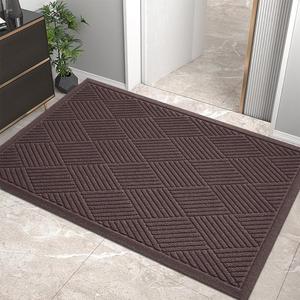 Sturdy Front Door Mat, Absorbent Muddy Dirt Resist Welcome Door Mats Outdoor Indoor, Stain and Fade Resistant, Non-Slip Rubber Backing Low Profile Doormat for Entryway, 3624, Coffee