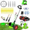 Electric Weed Wacker Eater Cordless Battery Powered, Weed Trimmer 21V Lightweight No-String with 2 Battery Operated & Wheels, 3 in 1 Stringless Grass Trimmer/Edger/Brush Cutter for Garden Yard Lawn