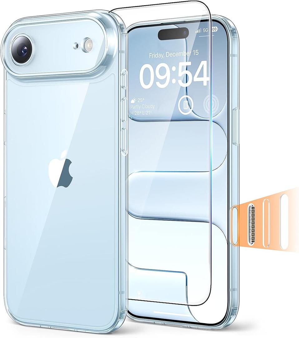 TAURI for iPhone Air Case, Camera Control Full Camera Protection, with Screen Protector, Military-Grade Protection Shockproof Phone Case for iPhone Air, Clear (B-Button Clear)