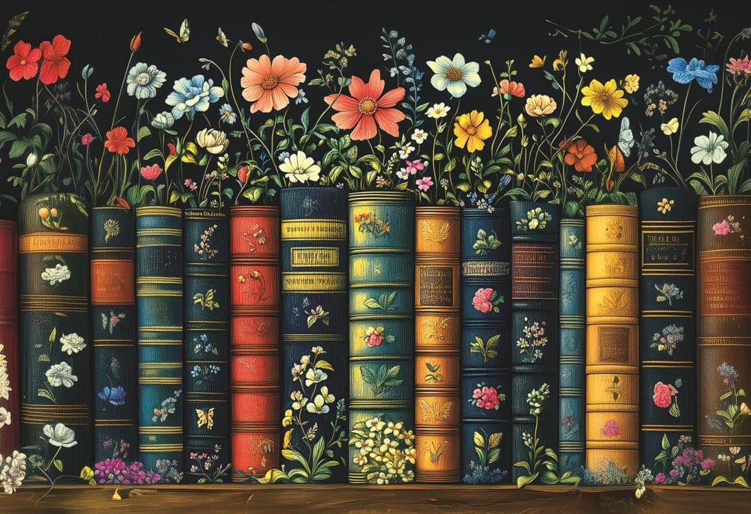 1000 Piece Adult Puzzle, high Difficulty, Tiny,Flowers and Books