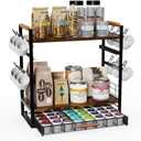 Coffee Bar Station Organizer for Countertop - 32 Pod for K Cup Holder with Drawer and 12 Mug Holder, 3 Tier Coffee Bar Accessories (Black, 3-Tier with 1 drawer)