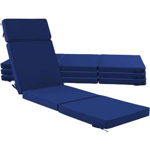 72 x 21 Inch Outdoor Chaise Lounge Cushions Set of 4 - Removable Cover, 4-Section Design, Water-Repellent & Fade-Resistant, 6 Tie Straps, Replacement for Patio & Pool Chairs - Navy