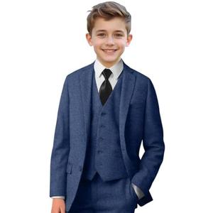 Boy Suits Tweed Herringbone 5 Piece Suits for Teen Boy Blazer Vest Pant Suit Tuxedo Set with Tie, 16Y