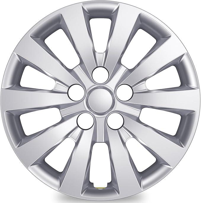 (4-Pack) Premium 16 Inch Rim Wheel Cover Hubcaps for Cars Trucks SUVs Vans, Direct OEM Replacement Universal Fit Snap-On ABS Hubcaps 16 inch Wheel Covers - Set of 4 Hub Caps - 10-Spokes Silver
