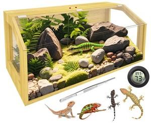 15 Gallon Compact Clear Lizard Enclosure Cage with Lock Top  Ideal for Dwarf Species, 20" L12" W14" H