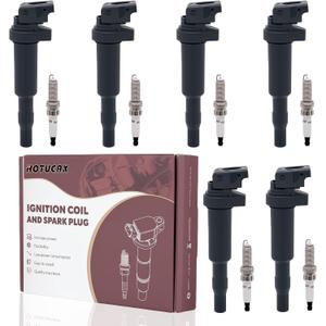 Ignition Coils UF592 & Double Iridium Spark Plug Set Compatible with BMW 128i 325Ci 328i 330Ci 335i 525i 528i X3 X5 X6 Z4 Mini Cooper, Replace Part C1638 0221504470 12120032137, 6 Pack