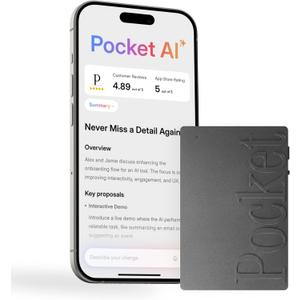 Pocket AI Voice Recorder & Smart Assistant  Auto Transcription, Summaries & Action Items  AI Note Taker for Meetings, Calls & Productivity - Space Grey