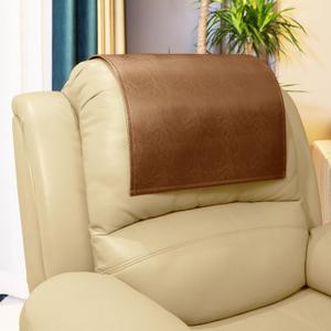 Non Slip Headrest Cover for Furniture Slipcovers,Faux Leather Headrest Protector for Recline Chair Vinyl Head Protector for Sofa,Theater Seat Cover for Home & Office 17x27 in, Brown