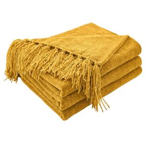 CozeCube Chenille Throw Blanket for Couch, Cozy Plush Fuzzy Decorative Harvest Gold Blanket with Fringe Tassels, Lightweight Throws for Bed Sofa Gift Home Decor, 50"X60"