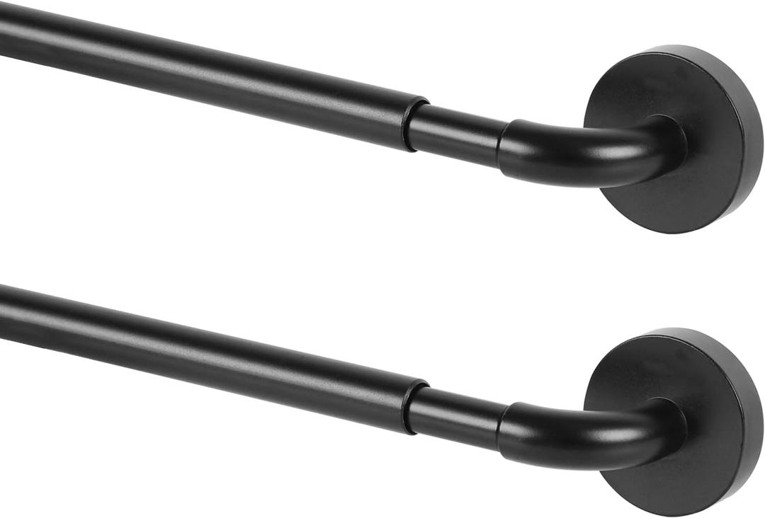 TYRON 2 Pack Magnetic Curtain Rod for Metal Doors Adjustable 30-40 Inch, 3/8 in. Diameter, French Door Magnetic Curtain Rods, Magnetic Cafe Rod(Black)